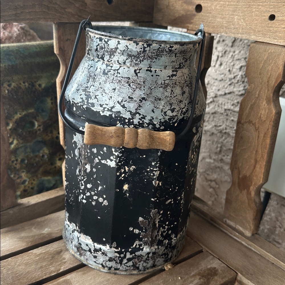 Rustic Black and Gray Metal Milk Can